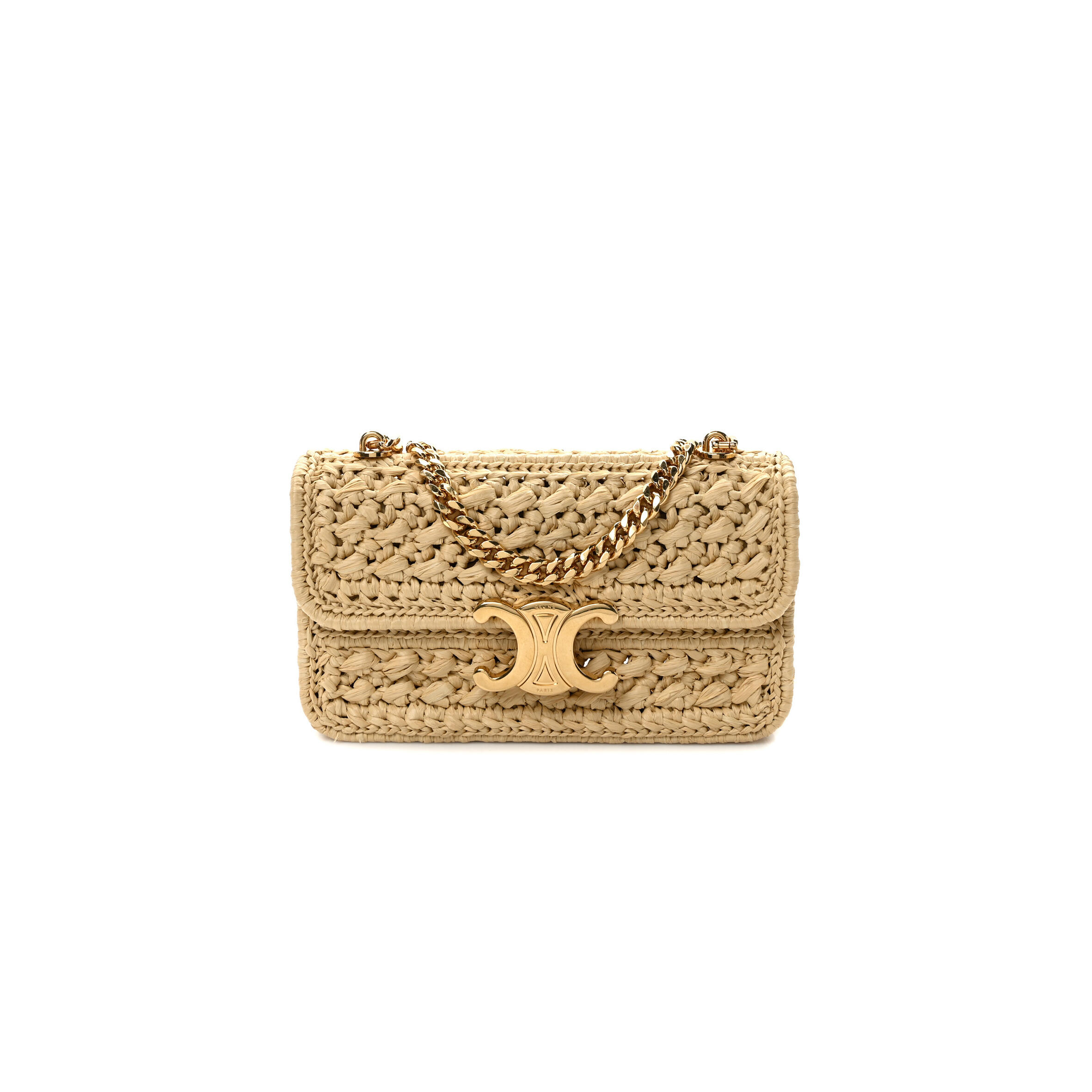 CELINE RAFFIA EFFECT CLAUDE CHAIN SHOULDER BAG NATURAL 112252ETU-02VG (20.5*11.5*4cm)